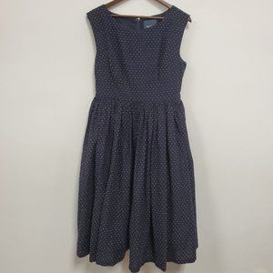 Modcloth Womens Retro Embroidered Midi Dress Size 12 Blue Sleeveless Tulle Zip